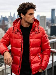 Glossy Puffer Jacket Men Quilted Insulated Jacket Zip Up Padded Coat Warm Down Jacket Casual Winter Jacket Outwear - Red - View 2