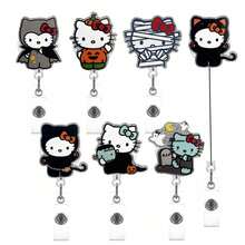 Cute Halloween Gift Sanrio Cat Retractable Badge Reel, Shiny 360° Rotating Pendant With Keychain, Suitable For Halloween Trick Or Treating - Multicolor - View 1