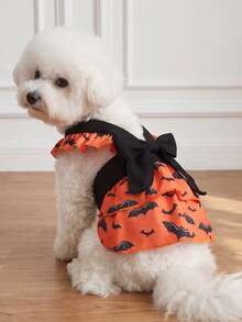 LUCKIE PAW 1pc Black Bat Pattern Pet Dress, Physical Flea Protection, Reduces Shedding, Heat Insulation, Breathable, Suitable For Small And Large Dogs And Cats, Indoor And Outdoor - Orange - View 3