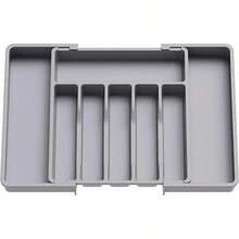 1pc Drawer Organizer Box, Expandable Kitchen Utensil Tray, Adjustable Plastic Spoon Fork Knife Storage Rack, Large Capacity Kitchen Accessories (Black, Grey, White) - Black - View 12