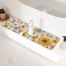 1pc Floral Pattern Sink Faucet Absorbent Mat, Drainage Mat, Suitable For Kitchen, Bathroom Sink, Countertop, Drainage Mat, Diatomaceous Earth Material, Trimmable, Quick-Drying Mat - Multicolor - View 5