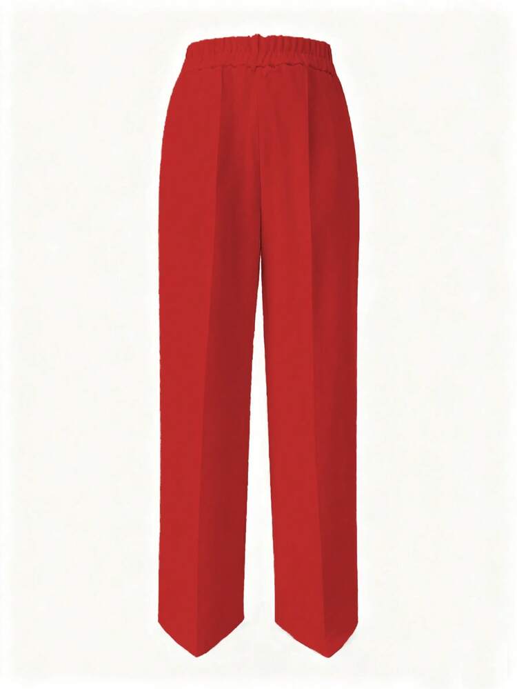 Women's Straight Loose Casual Solid Color Button Zipper Pocket Pants Spring Red - Red - View 3
