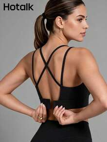 Hotalk Women's Wire-Free, High-Support Sports Bra With A Sexy Cross-Back Design And Adjustable Underband For Easy On And Off. - Black - View 1