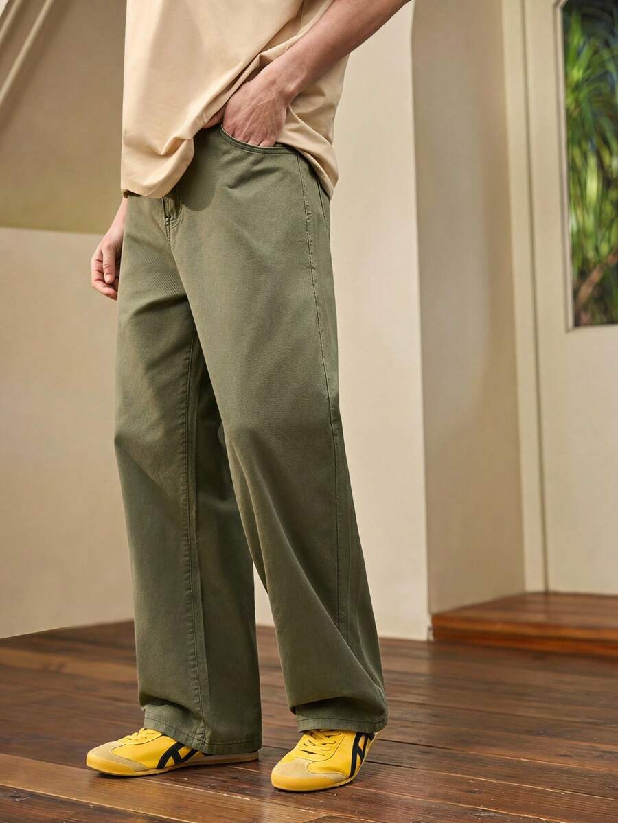 Whitmere Men's Jeans Pants, Urban Casual, Straight Leg Relaxed Fit, Spring Summer - Olive Green - View 1