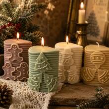 Relief Christmas Tree Pillar Candle Mold 3D Xmas Tree Snowman Gingerbread Man Ornament Pillar Candle Mold For DIY Scented Candles, Soap, Resin Crafts, Holiday Home Decor Gifts - Mold - View 5