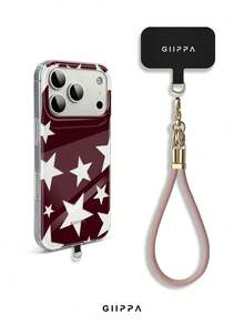 GIIPPA 1件酒紅色背景配白色星星圖案設計，Phone 17 Pro Max手機殼+掛繩，相容於Phone 16 Pro Max、15 Pro Max、14 Pro Max，韓式高端時尚趣味手機殼，適用於11/12/13/14/15/16 Pro Max Plus，男女皆宜的優雅設計，送給女友的完美禮物，適合聖誕節、情人節、復活節、婚禮季和生日！ - 酒紅色 - 查看 2