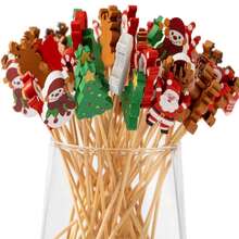 200/100/50/20/10/1pc Christmas Theme Decorative Fruit Picks, Cute Santa Claus, Snowman, Reindeer, Christmas Tree Shapes, Party Table Platter Decoration, Suitable For Fruit, Bread, Dessert, Snacks, Christmas Party, Family Gathering, Holiday Banquet Atmosphere Decorative Bamboo Picks For Home Holiday Party - Multicolor - View 3