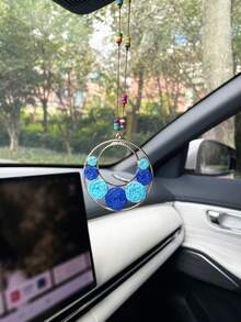 Creative Circular Flower Car Hanging Ornament, Creative Car Rearview Mirror Decorative Pendant, Car Interior Hanging Accessory - A - View 6