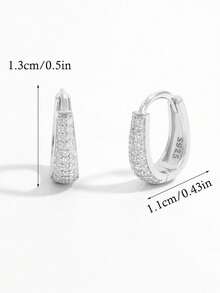 Jessie Jewelry 1對精緻輕量 925純銀半圓小石簇雙環耳環，女性派對與日常配飾禮物 - 銀色 - 查看 2