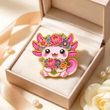 Floral Axolotl Enamel Pin, Cartoon Flower Salamander Lapel Pin, Decorative Brooch For Backpack Clothes Hat, Cute Accessory Gift For Women Girls - Multicolor - View 5