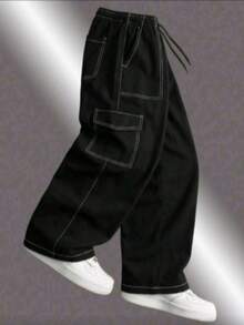 Men's All-Season Striped Multi-Pocket Sports Casual Outdoor Cargo Pants - Black - View 3