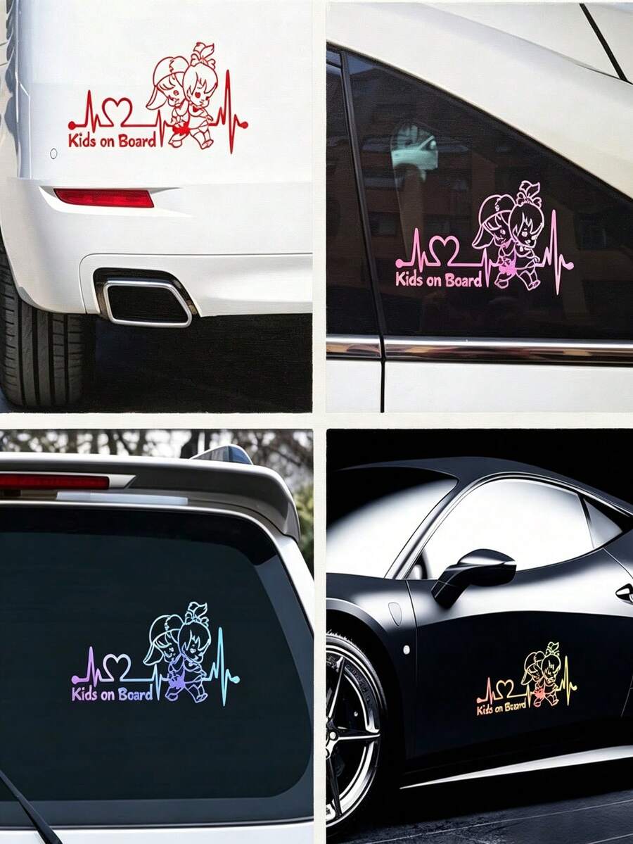 1 pc Stiker Mobil Bayi di Dalam Mobil Pola Detak Jantung Reflektif untuk Anak, Dekorasi Kaca Jendela Belakang, Peringatan Bayi, Dekal Mobil - MultiWarna - View 1