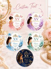 11/20/40pc Personalized Custom Birthday Name Date Round Sticker,Custom Princess Floral Butterfly Self‑Adhesive,Jar Envelope Birthday Party Sticker - Multicolor - View 1