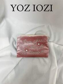 Japanese & Korean Style Niche Design Ins Aesthetic Rhinestone Storage Bag, Handheld Mini Bag For Instant Camera, Student Makeup Bag, CCD Camera Portable Pouch, Sanitary Pad Storage Bag, Clutch Bag - Watermelon Pink - View 1
