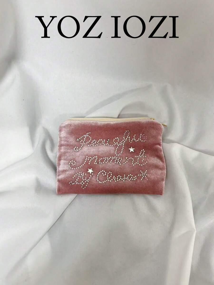 Japanese & Korean Style Niche Design Ins Aesthetic Rhinestone Storage Bag, Handheld Mini Bag For Instant Camera, Student Makeup Bag, CCD Camera Portable Pouch, Sanitary Pad Storage Bag, Clutch Bag - Watermelon Pink - View 1