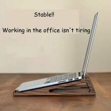 1pc Solid Wood Laptop Stand, Ergonomic Tilted Wooden Laptop Riser, Heat Dissipation Desktop Stand, Suitable For Home Office Workspace, Compatible With Multiple Laptop Models, Adjustable Height Desktop Accessory - Khaki - View 3