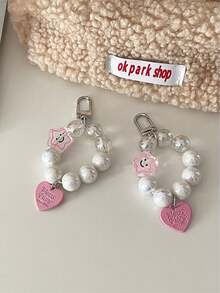 2pcs Pearl Smiling Face Earphone Case Chain Cute Handbag Pendant New Keychain Anti-Loss Lanyard. Keychain, Bag Charm, Key Ring, Wallet Charm, Car Accessory, Happy Dog, Wallet Charm And Accessory, Women's Car Accessory, Bag Charm Pendant - Multicolor - View 4