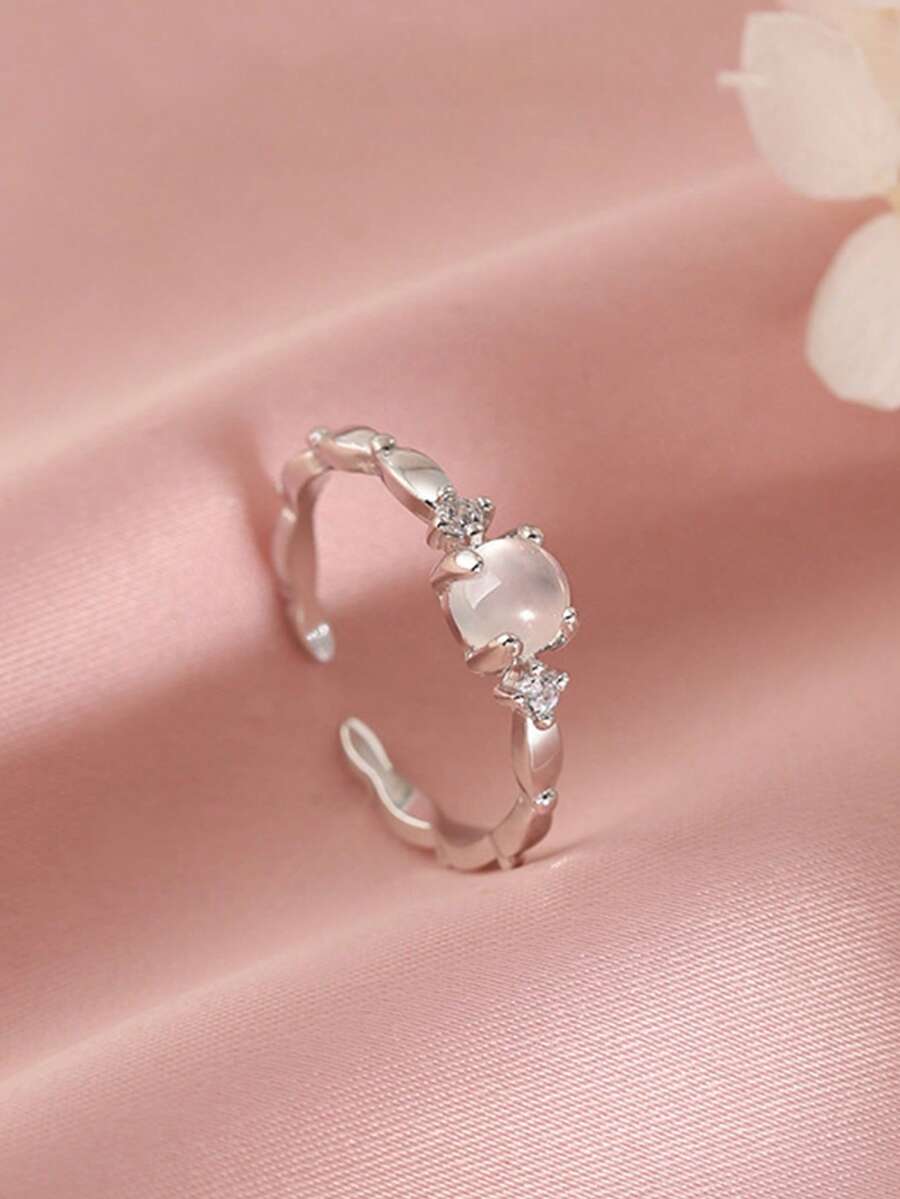 1pc Minimalist Fashion Versatile Premium Sense Unique Vintage Open Index Finger Ring Birthday Gift Faux Moonstone Ring For Women - Silver - View 1