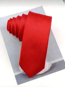 1pc Men's Solid Color Smooth Glossy Texture 5CM Ultra-Slim Polyester Necktie, Suitable For Wedding, Celebration, Christmas, Thanksgiving And Other Occasions - Red - View 1