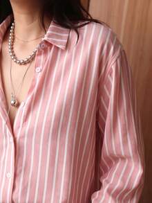 Women's Plus Size Fashion Winter Christmas White Abstract Print Button-Down Shirt Collar Long Sleeve Top, Autumn/Winter Fashion Holiday Blouse - Multicolor - View 4
