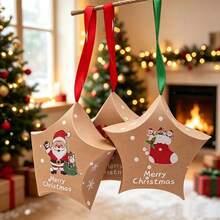 5-Point Star Kraft Paper Christmas Decoration Chocolate Candy Hanging Box For Christmas Tree, Creative Star-Shaped Candy Box Gift Packaging Box, Star Candy Box Gift Paper Box Decoration, Vintage Gift Box, Christmas - Multicolor - View 12