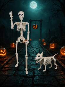 Movable Skeleton And Skeleton Dog Decor, Plastic Skeleton Set With Movable Joints, Scary Halloween Porch, Yard And Haunted House Party Props, Indoor And Outdoor Decoration, Halloween Party Decor - Skeleton Walking Dog - View 6