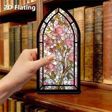 2D Flat Acrylic Painted Glass Powder Rose Bookend - Elegant Acrylic Bookshelf Decor, Designed For Bookshelf, Book Corner Display, Suitable As Reader Housewarming Gift, Book Lover Themed Decoration, Christmas And Valentine's Day Gift - Multi-color - View 1