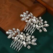 2Pcs Shiny Elegant Party Iron Hair Combs Bridal Wedding Hair Accessories All Season Wedding Hair Products - Silver - View 4