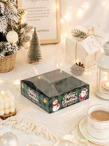 1pc/4pcs/10pcs Christmas Style 4-Compartment Box With Lid, Independent Partition Storage, Suitable For Macarons, Cookies, Candies, Private Baking Packaging - View 4