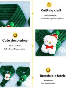 Custom Knitted Winter Pet Christmas Scarf With Pom Pom, Soft & Warm Cat Dog Shawl, Red & Green Color With White Trim, Machine Washable Filling, Suitable For Small & Medium Pets, New Year Pet Neck Accessory, Cat Christmas Decoration - Multicolor - View 7