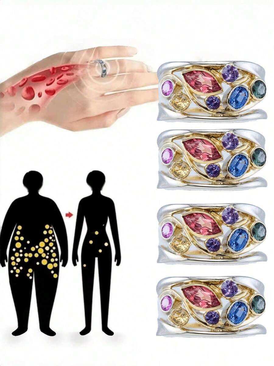1pc Fashion Crystal Quartz Ion Ring, Magnetic Multicolor Simple Jewelry - Multicolor - View 1