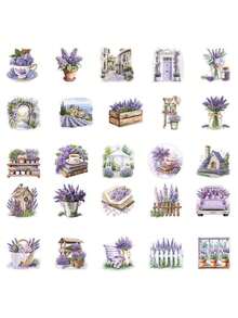 50 buah Stiker Transparan Lavender, Perlengkapan Scrapbooking, Desain Kreatif & Cantik, Cocok untuk Casing Ponsel, Tablet, Laptop, Ponsel, Koper, Mobil, Buku Catatan, Helm, Gitar, Skateboard, Kotak Penyimpanan, Komputer - 50 buah - View 2