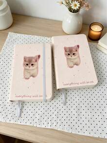 A6 Cute Cat-Themed Notebook With High Appearance Quality, Small Size, Journal, Student's Note-Taking Book, Pocket Notebook, PU Leather With Horizontal Lines - A6 - View 3