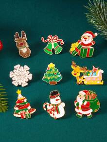 1 Set Christmas Santa Claus Snowman Christmas Tree Wreath Bell Gingerbread Man Reindeer Brooch Family Gift - Multicolor - View 2