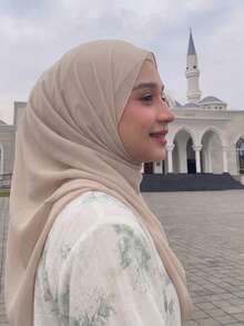 1 件女士纯色 Abaya 配饰雪纺围巾适合日常佩戴头带柔软头巾面纱服装 - 藕粉色 - 查看 1