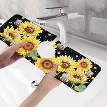 1pc Sink Faucet Absorbent Mat, Autumn Faucet Pad, Sunflower Pattern, Drainage Mat, Suitable For Kitchen, Bathroom Sink, Countertop, Drainage Mat, Diatomaceous Earth Material, Trimmable, Quick-Drying Mat - Multicolor - View 10