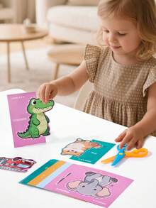 30Pcs Kids Scissor Skills Paper Cutting Set, STEM Craft Classroom Reward, Birthday Christmas Party Kit With Animal & Vehicle Patterns | Gift - Multicolor - View 6