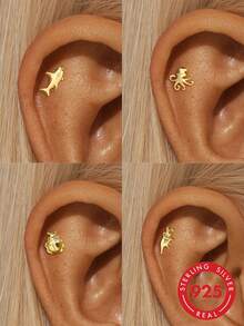 S925 Sterling Silver 16g Miniature 3D Gold-Plated Ladybug Cartilage Stud Earrings, Small Conch Ear Studs, Cartilage Earrings, Micro Studs - Gold - View 5