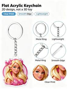 MASSDI 2D Acrylic Keychain, Pink Bow Portrait Round Frame Key Pendant, Transparent Acrylic Material, Smooth Rounded Edges, Rust-Proof Metal Key Ring, Suitable For Backpack Charm, Party Favor, Theme Party Gift And Daily Fashion Accessory - Multiple Styles - View 11