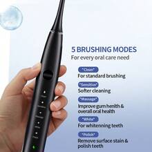 LANDOT 5‑Modes Sonic Electric Toothbrush For Adults, Rechargeable IPX7 Waterproof Toothbrush With Smart Timer, High‑Frequency Vibration Deep Cleaning Whitening For Sensitive Gums - Black - View 2
