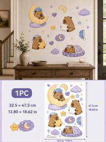 SUPSTICKER 1PC 4 Styles Capybara Wall Stickers, Cute Cartoon Peel & Stick Removable Wall Decals For Bedroom, Living Room, Furniture & Home Decor - 1PC - View 13