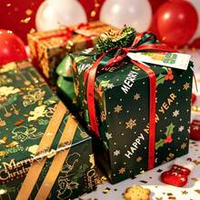 6/12Pcs Glossy Coated Christmas Gift Wrapping Paper, Xmas Green Cute Dessert Angel Dress Pattern Decorative Paper For Holiday Gift Packaging - View 4