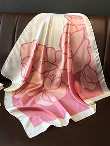 1件女款正方形緞面印花圍巾，包包裝飾巾，髮帶，時尚女款髮披肩圍巾，女款頸巾頭巾 - 粉色 - 查看 2
