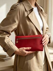 Portable Slim Red Travel Makeup Pouch Gold Zipper With Star Pendant Embossed Logo Toiletry Storage Cosmetic Case For Personal Use Or As A Gift - Givenchy Cosmetic Bag - Red - View 8