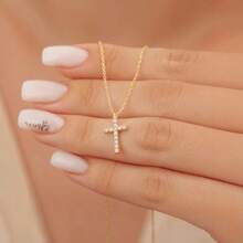 1pc Cross Necklace With Zirconia - Elegant Jewelry For Women's Daily Wear, Durable And Fashionable Design - Multicolor - View 2