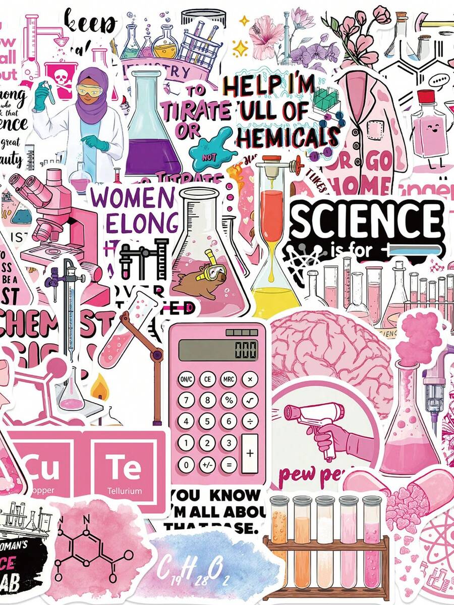 50pcs Creative Chemical Reagent Graffiti Stickers Suitable For Decorative Phone Cases, Water Cup, Guitars, Creative Waterproof Decals - 1 Set/50 PCS - View 1
