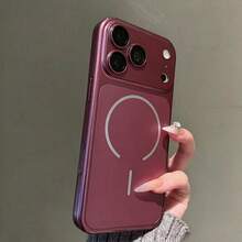 原色金屬色磁吸充電手機殼，適用於 iPhone 18 Pro Max 17 16 15 14 13，大視窗電鍍防摔 PC 保護殼 - 櫻桃紅 - 查看 5