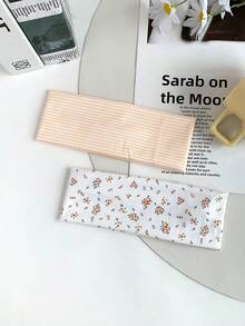 2/3/4PCS Japanese Style Gentle Orange Floral Plaid Polka Dot Print Wide Headband, Breathable Skin-Friendly Home Wear Fresh Youthful Daily Styling Accessory - Multicolor - View 10
