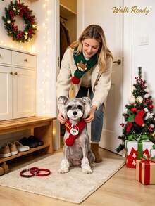 1pc Customized Knitted Winter Pet Christmas Scarf With Pom Pom, Soft & Warm Cat Dog Shawl, Red & Green Color With White Trim, Machine Washable Filled, Suitable For Small & Medium Pets, New Year Pet Neck Accessory, Cat Christmas Decoration - Multicolor - View 7