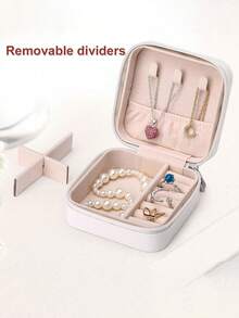 1pc Portable Jewelry Storage Box, Jewelry Box, Lipstick Storage Box, Jewelry Organizer, Cross-Stitch Leather Zipper Jewelry Bag, Earrings, Rings, Necklaces, Jewelry Box, Travel Jewelry Storage Box - Multicolor - View 2